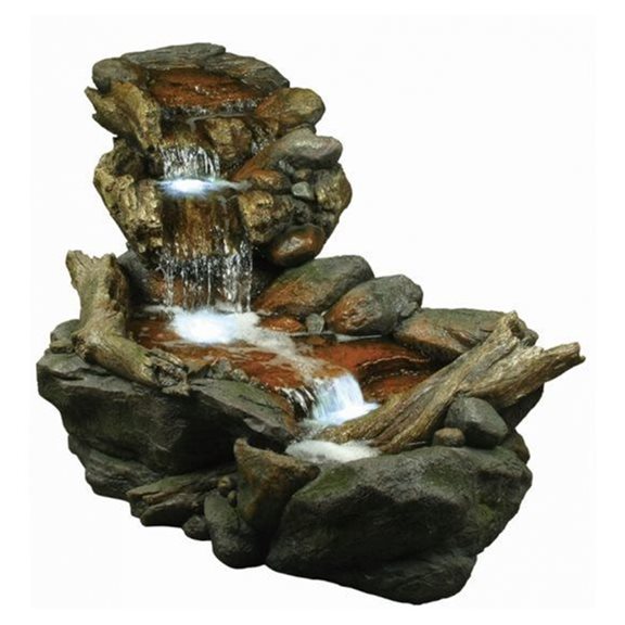 Large Boulder River Falls Water Feature with LED Lights