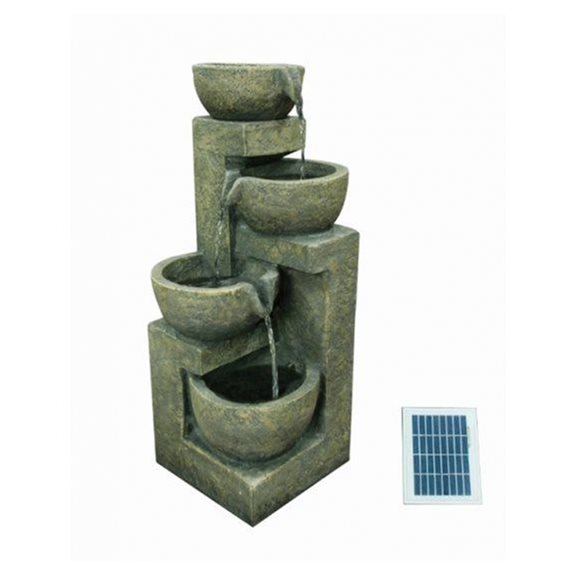 Solar Powered 4 Bowl Water Feature with Battery Back Up