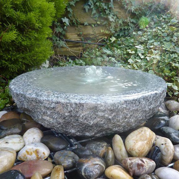 45cm Granite Babbling Bowl Grey Water Feature Kit White Lights