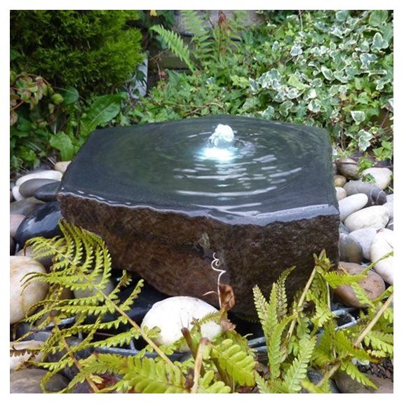 Dished Top Babbling Basalt Slab Water Feature Kit