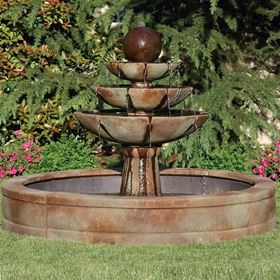 Tranquillity Sphere Fountain Cast Stone Water Feature in 6ft Fiberglass Pool
