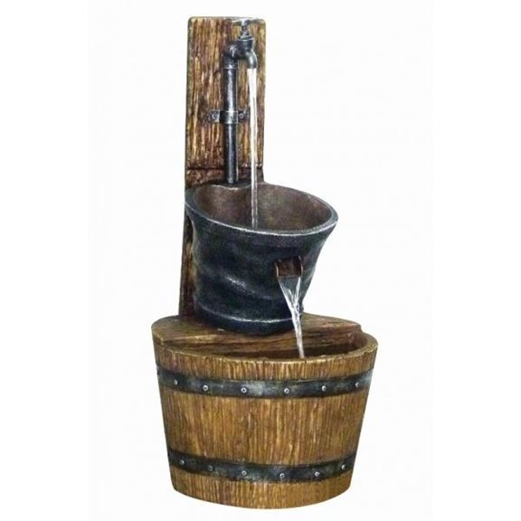 Solar Powered Tap on Post with Barrel Water Feature with Battery Back Up