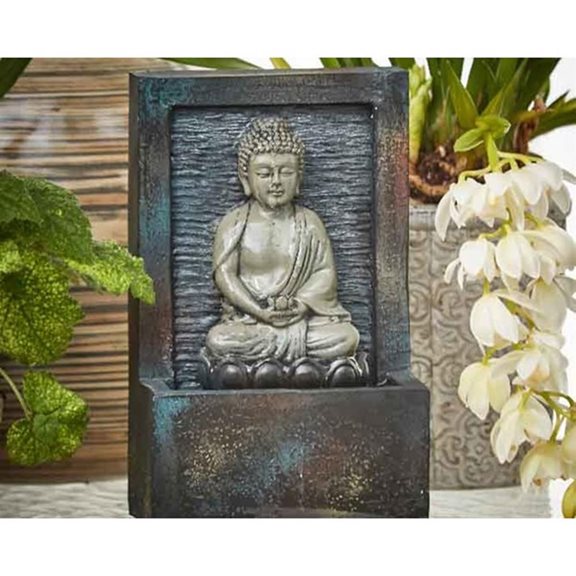 additional image for Charcoal Grey Buddha Sat In Lotus Flower Indoor Water Feature