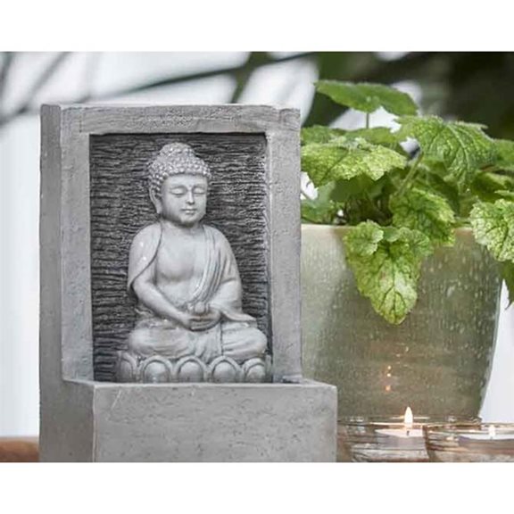 additional image for Pebble Grey Buddha Sat In Lotus Flower Indoor Water Feature