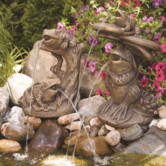 Garden Frogs On Driftwood Garden Pond Spitter