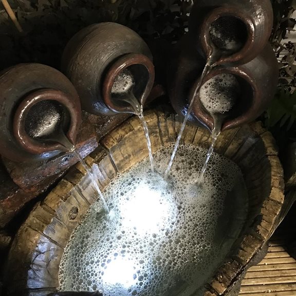 additional image for Pouring Pots on Barrel Lit Water Feature