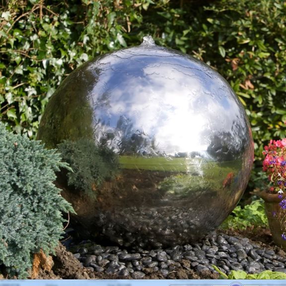 additional image for 75cm Sphere Stainless Steel Water Feature with LED Lights