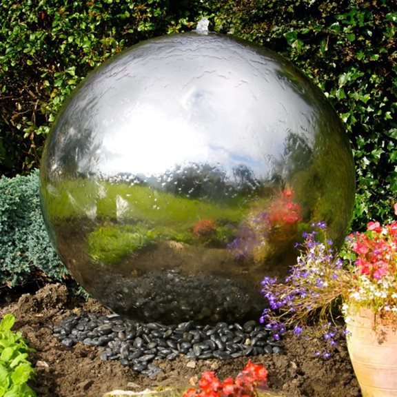 additional image for 100cm Sphere Stainless Steel Water Feature with LED Lights