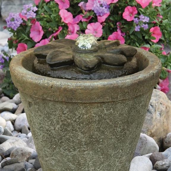 additional image for Flower Fountainette Lit Cast Stone Water Feature