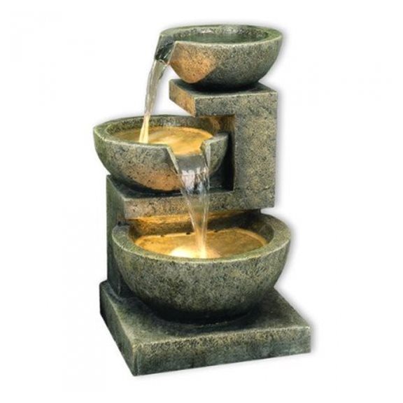 Kyoto Three Bowl Cascade Water Feature with LED Lights
