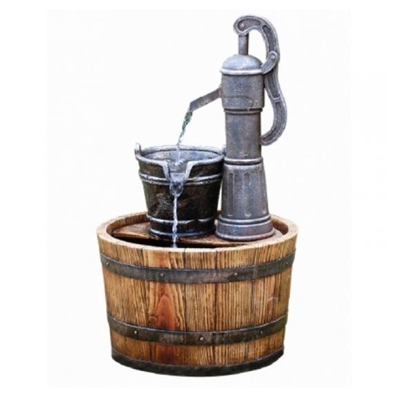 Pump on Wooden Barrel Water Feature