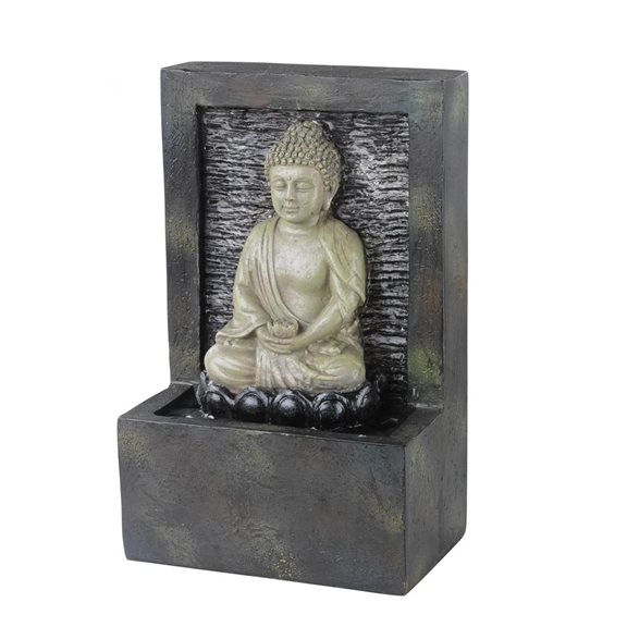 Charcoal Grey Buddha Sat In Lotus Flower Indoor Water Feature