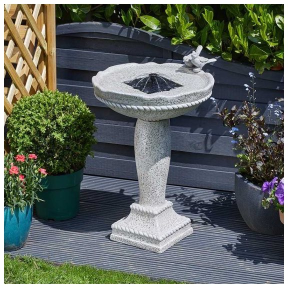 Feathered Friends Solar Powered Bird Bath Outdoor Water Feature