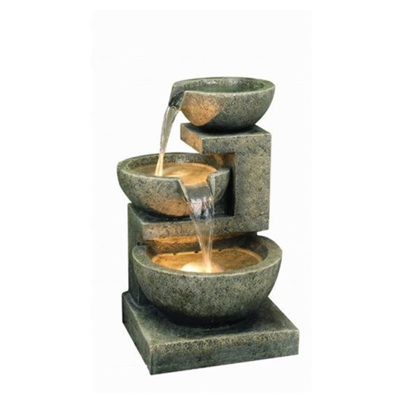 additional image for Medium Kyoto Granite Three Bowl Solar Powered Water Feature