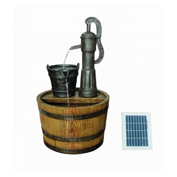 Solar Powered Barrel with Pump Water Feature with Battery Back Up