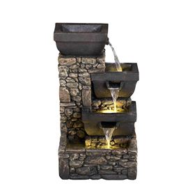 3 Bowls on Stone Wall Solar Powered Water Feature