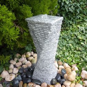 80cm Grey Granite Twist Fountain Water Feature Kit with LED Lights