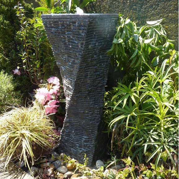 additional image for 60cm Black Limestone Twist Fountain Water Feature Kit with LED Lights