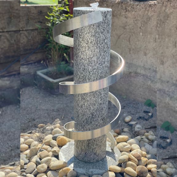 90cm Grey Spiral column with Granite Base Water Feature Kit