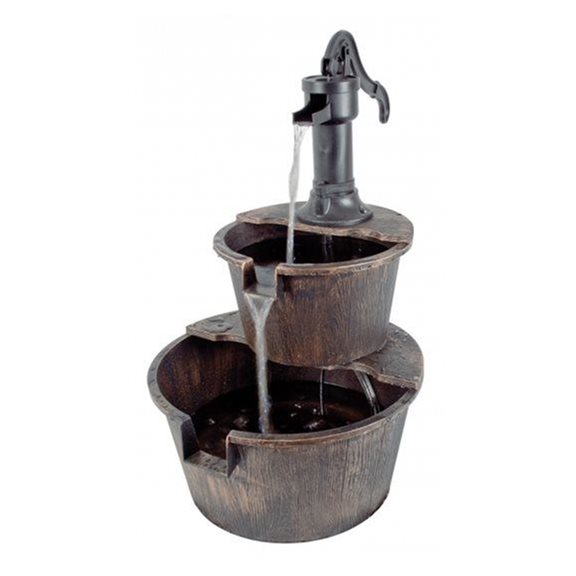 additional image for 2 Tier Barrel Water Feature with Traditional Hand Pump