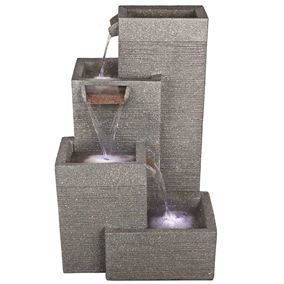 Rectangular Grey Pillars Water Feature with LED Lights