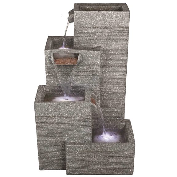 additional image for Rectangular Grey Pillars Water Feature with LED Lights