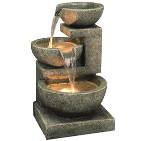 Medium Kyoto Granite Three Bowl Water Feature with Lights