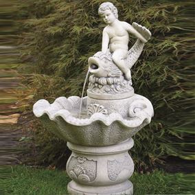 Boy Riding Dolphin Fountain Cast Stone Water Feature