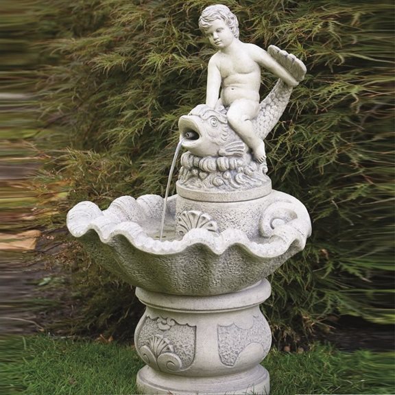 additional image for Boy Riding Dolphin Fountain Cast Stone Water Feature