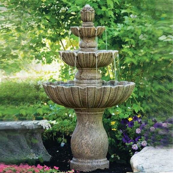 Three Tier Mirabella Scallop Fountain Cast Stone Massarelli Water Feature