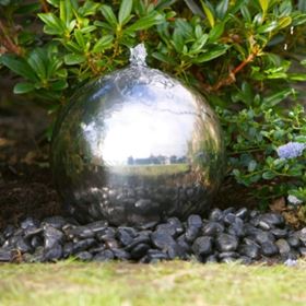 30cm Solar Powered Stainless Steel Sphere Water Feature