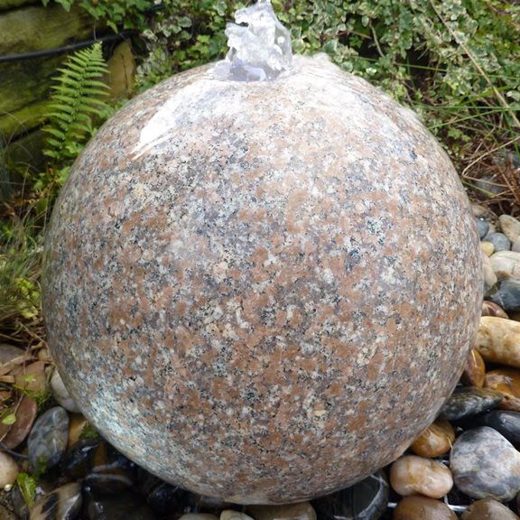60cm Granite Polished Pink Drilled Sphere Water Feature Kit with LED Lights