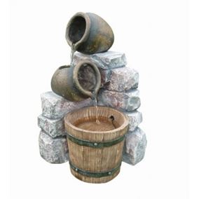 Medium Two Pots & Wooden Barrel Water Feature