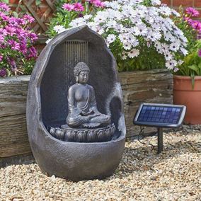 Oriental Buddha Hybrid Solar Water Feature with Battery Back Up