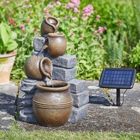 Pot Falls Hybrid Solar Water Feature with Battery Back Up
