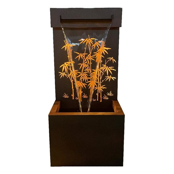 Modern Metal Blade Self Contained Water Feature with Back Lit Bamboo Design