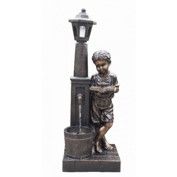 Boy Reading at Lamp Water Feature with LED Lights