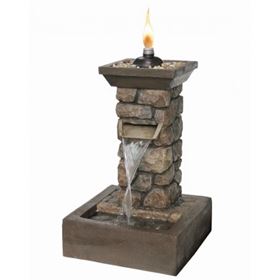 Brick Effect Column with Flame Effect Water Feature