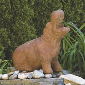 Hippopotamus Plumbed Cast Stone Pond Spitter