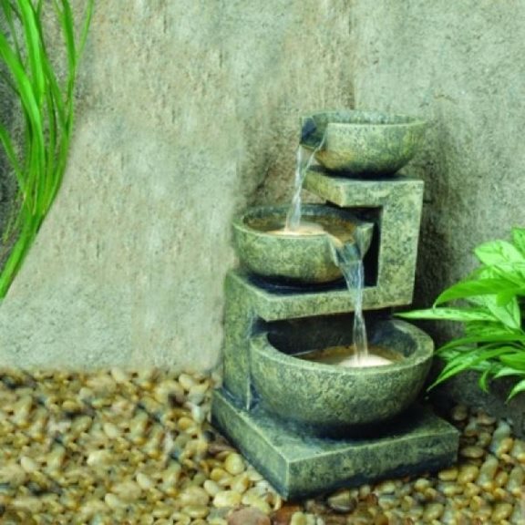 additional image for Kyoto Solar Powered Three Bowl Cascade Lit Water Feature with Battery Back Up