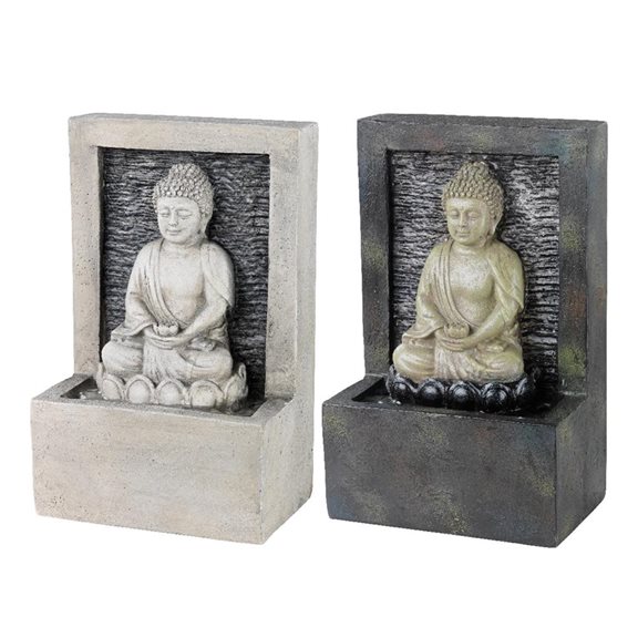 additional image for Charcoal Grey Buddha Sat In Lotus Flower Indoor Water Feature