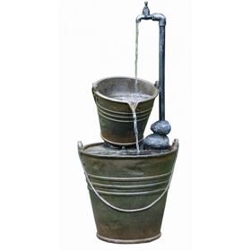 2 Tin Buckets with Tap Water Feature with LED Lights