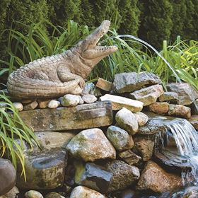 Alligator With Mouth Open Cast Stone Pond Spitter