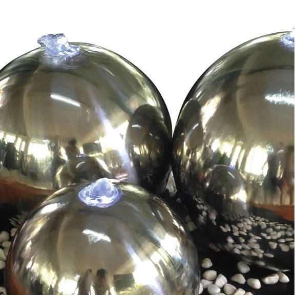 additional image for Chennai Triple Stainless Steel Sphere LED Lit Water Feature