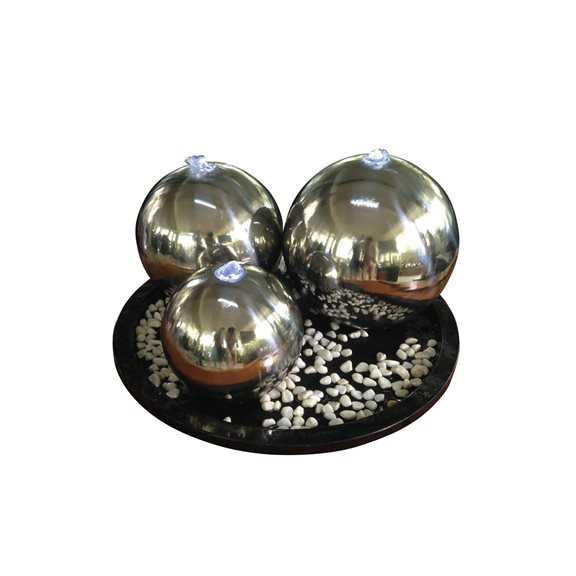 Chennai Triple Stainless Steel Sphere LED Lit Water Feature