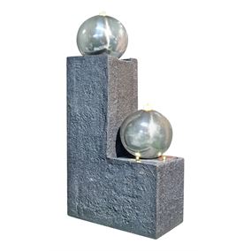 Grey Columns with Stainless Steel Spheres LED Lit Water Feature