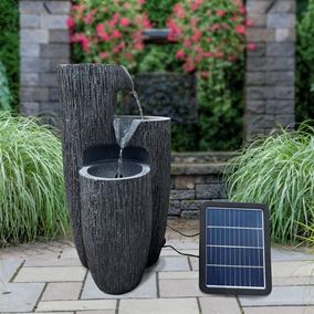 Cascading Tall Grey Modern Jugs Solar Powered Water Feature