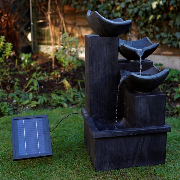 Slate Solar Cascading Water Feature with Battery Back Up and LED Lights