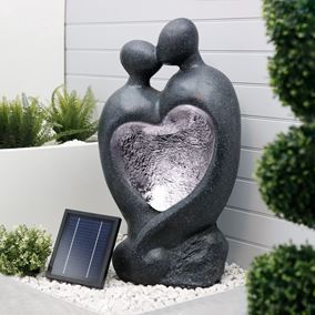 Carved Lovers Solar Water Feature with LED Lights