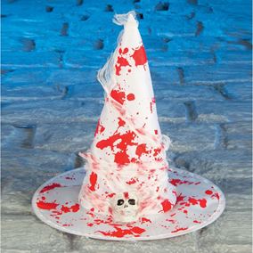 Blood Stained White Witches Hat Costume Accessory